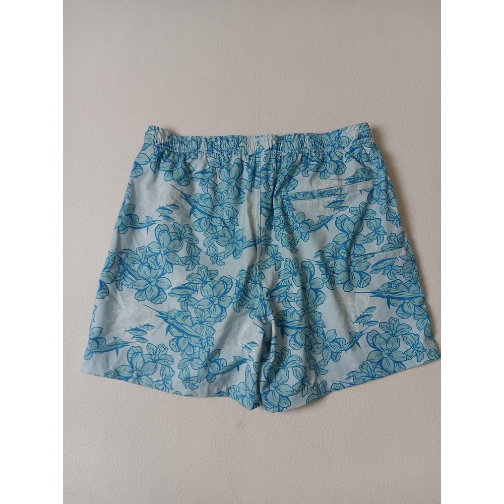 Huk Swim Shorts Mens L Blue Floral Lined Drawstring Elastic Waist Pockets